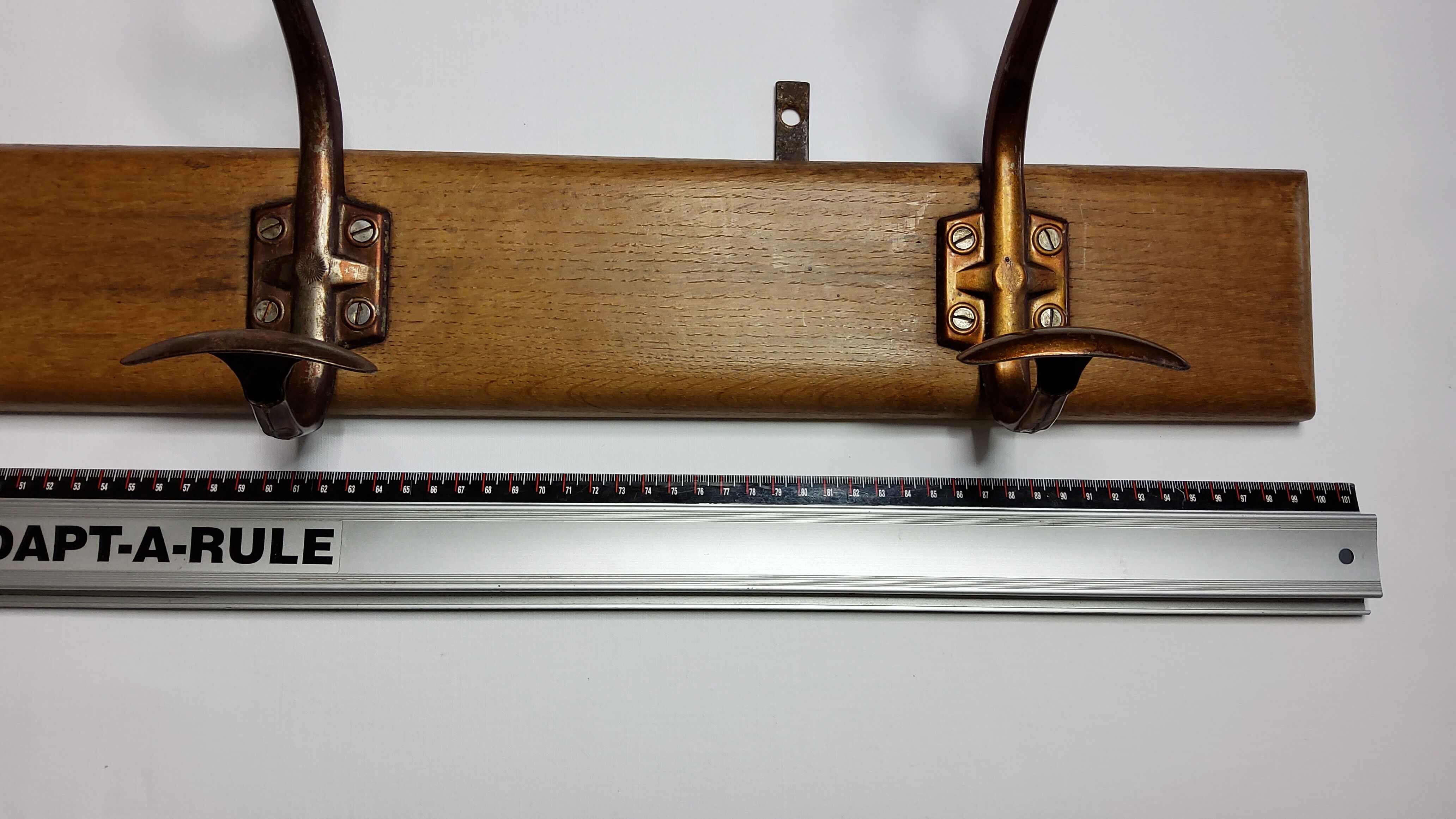 School wall coat rack, antique, 4 hooks, 100 cm