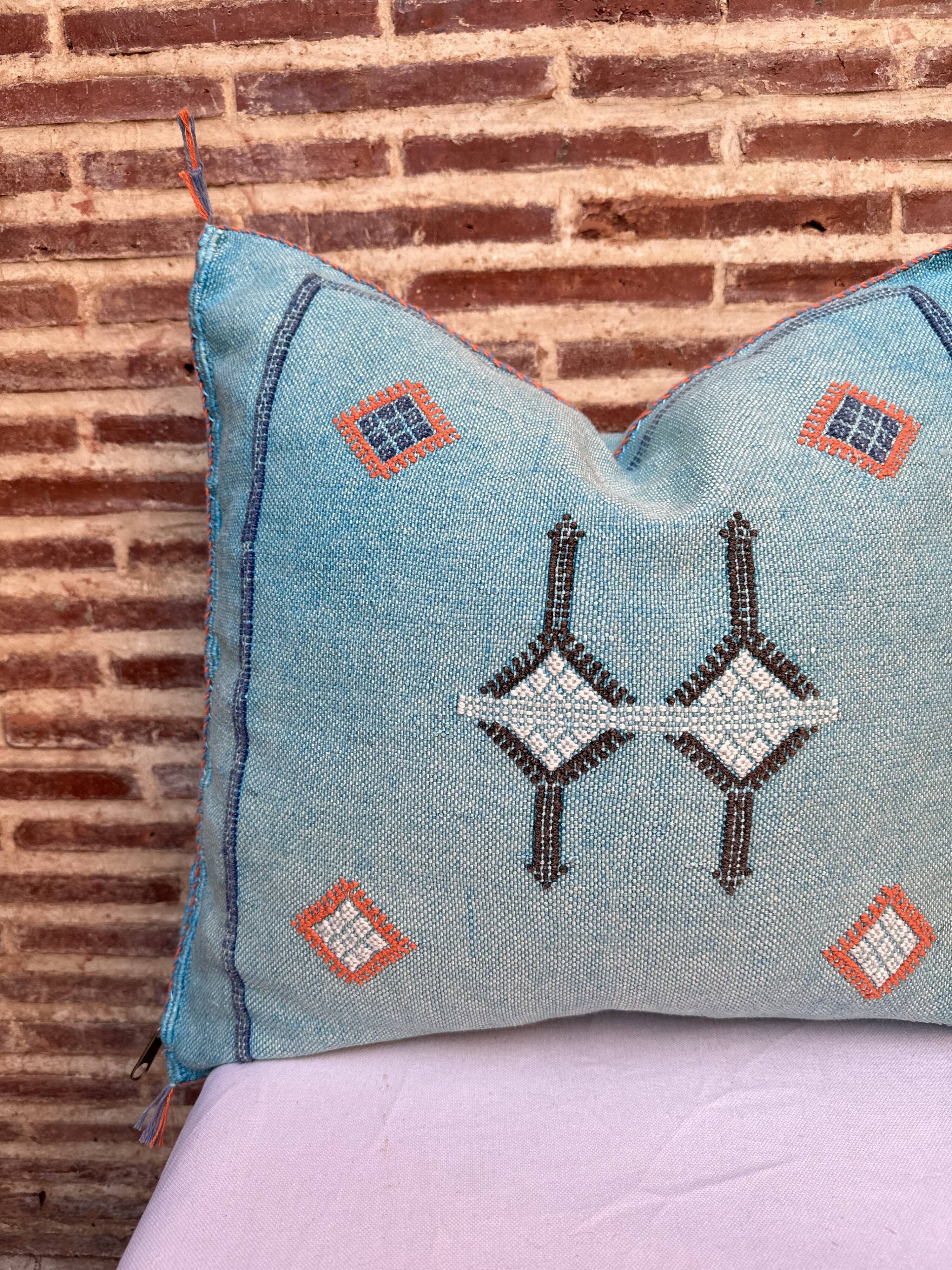 Handmade Moroccan silk cushion cover, cactus pattern