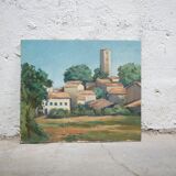 Tableau ancien peinture sur bois signée A. Challou