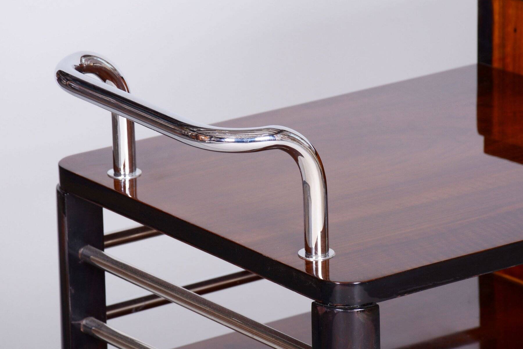 Czech Art Deco Trolley Walnut and Chrome-Plated Steel from Thonet, 1930s