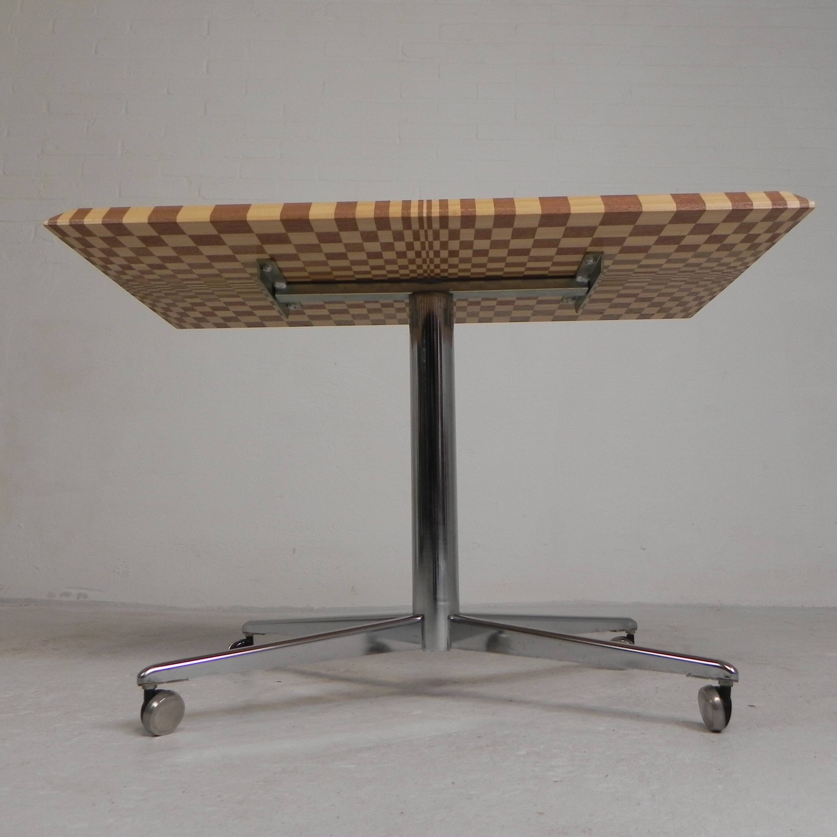 Coffee table made from hundreds of wooden blocks in a psychedelic pattern, 1990s.
