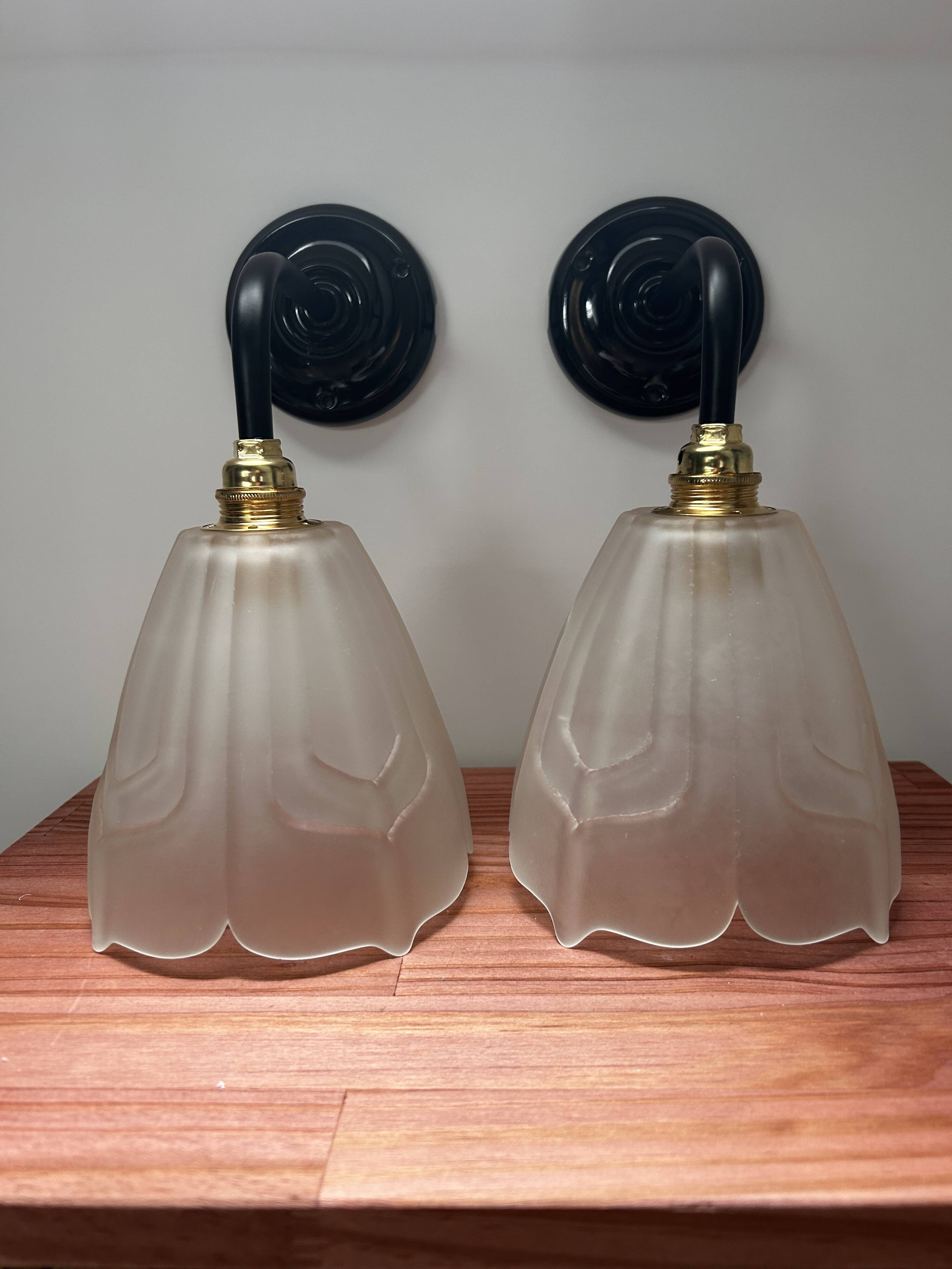 Set of two Art Deco glass wall lights