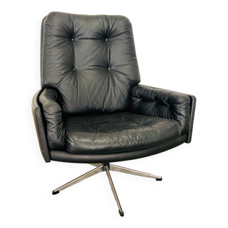 VINTAGE DANISH MID-CENTURY SVEND SKIPPER SWIVEL CHAIR IN BLACK LEATHER