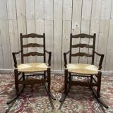 Paire de fauteuils pailles rustiques à bascule - rocking-chair chair
