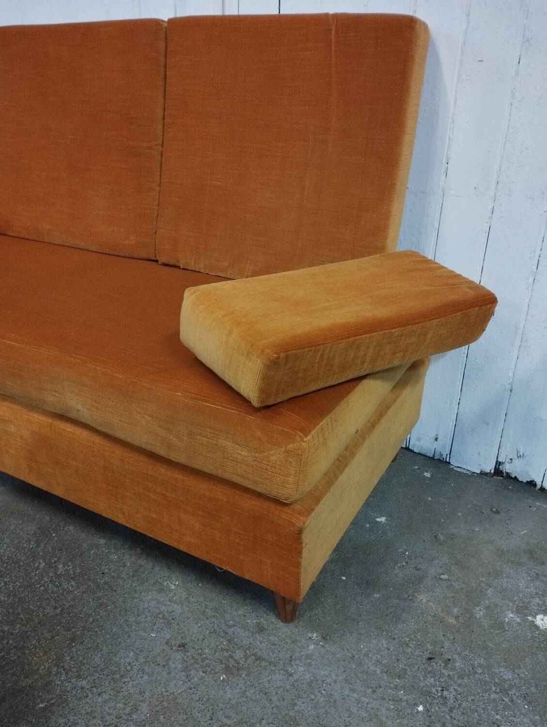 Vintage orange velvet bench from the 70s