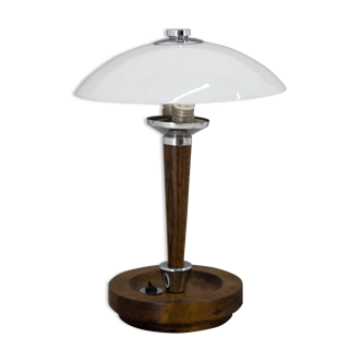 Lampe de table art déco bois et verre , années 1930