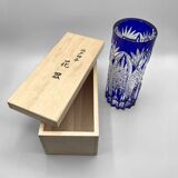 Japanese EDO KIRIKO art vase in transparent and cobalt blue crystal