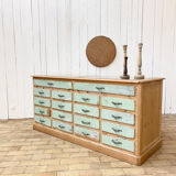 Old wooden display case with drawers, 1950
