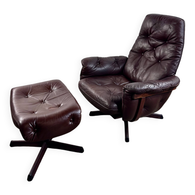 Fauteuil et ottoman en cuir par Göte Möbler, Suède 1960