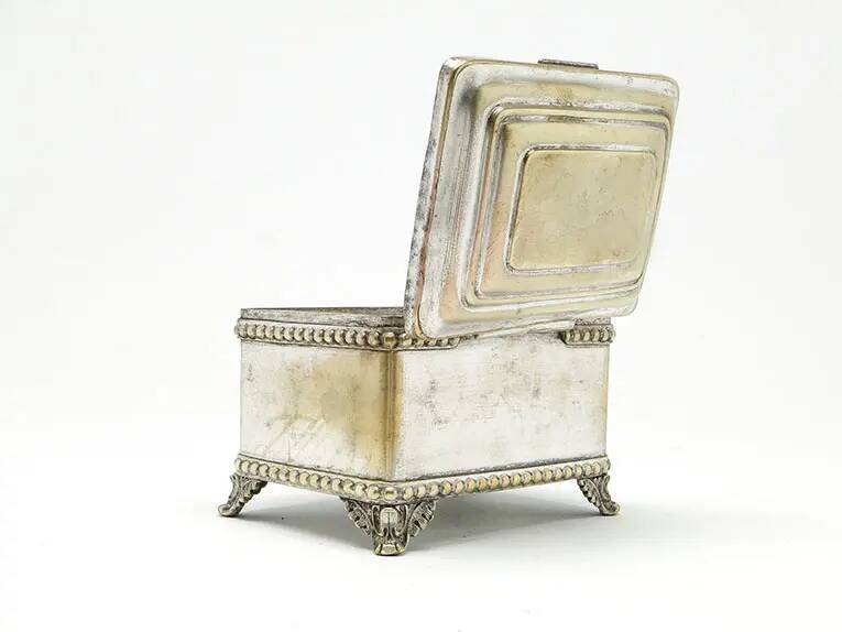 Eclectic sugar bowl, silver-plated brass, Bracia Buch, Poland, early 20th century