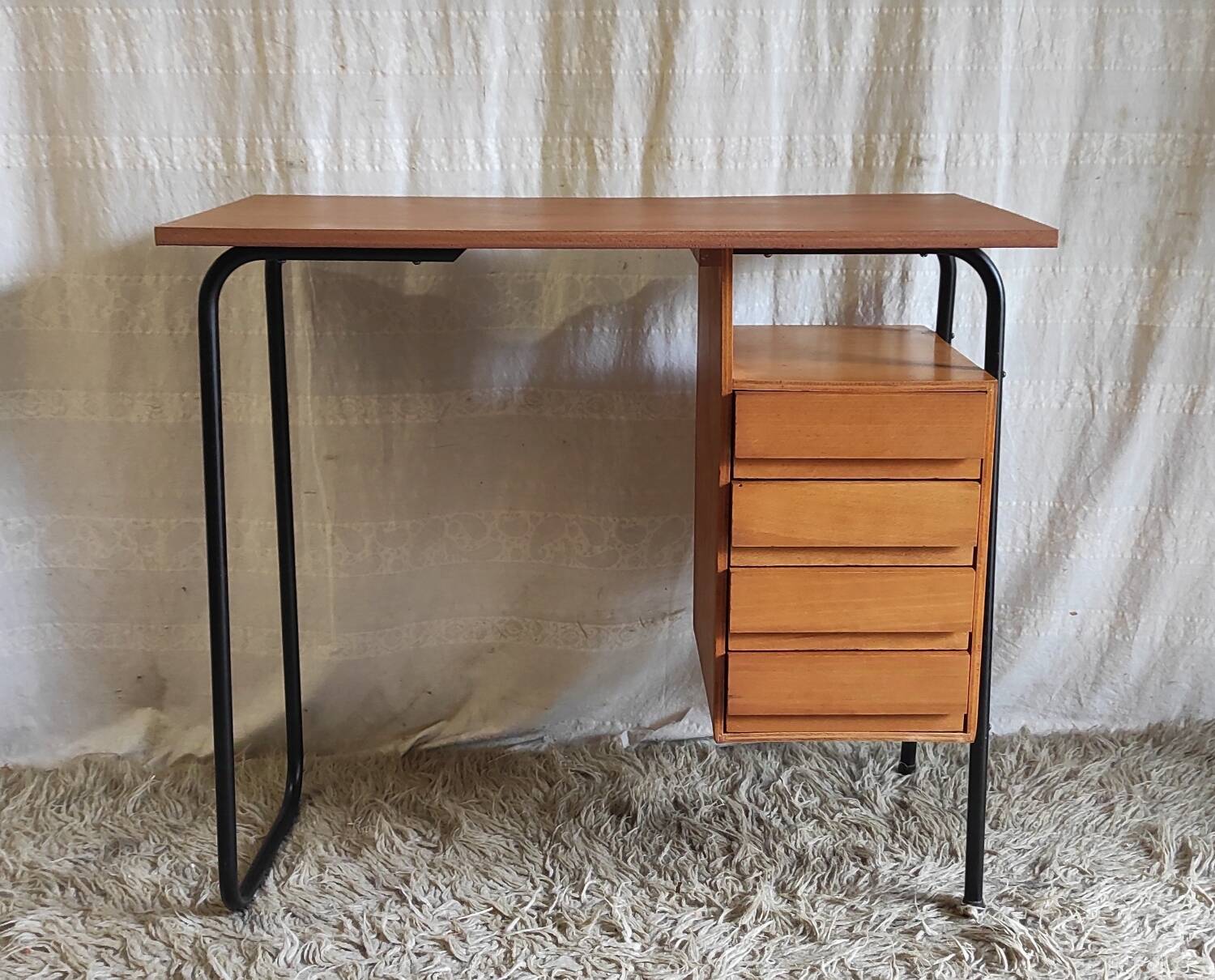 Bureau moderniste en métal et bois - années 60/70