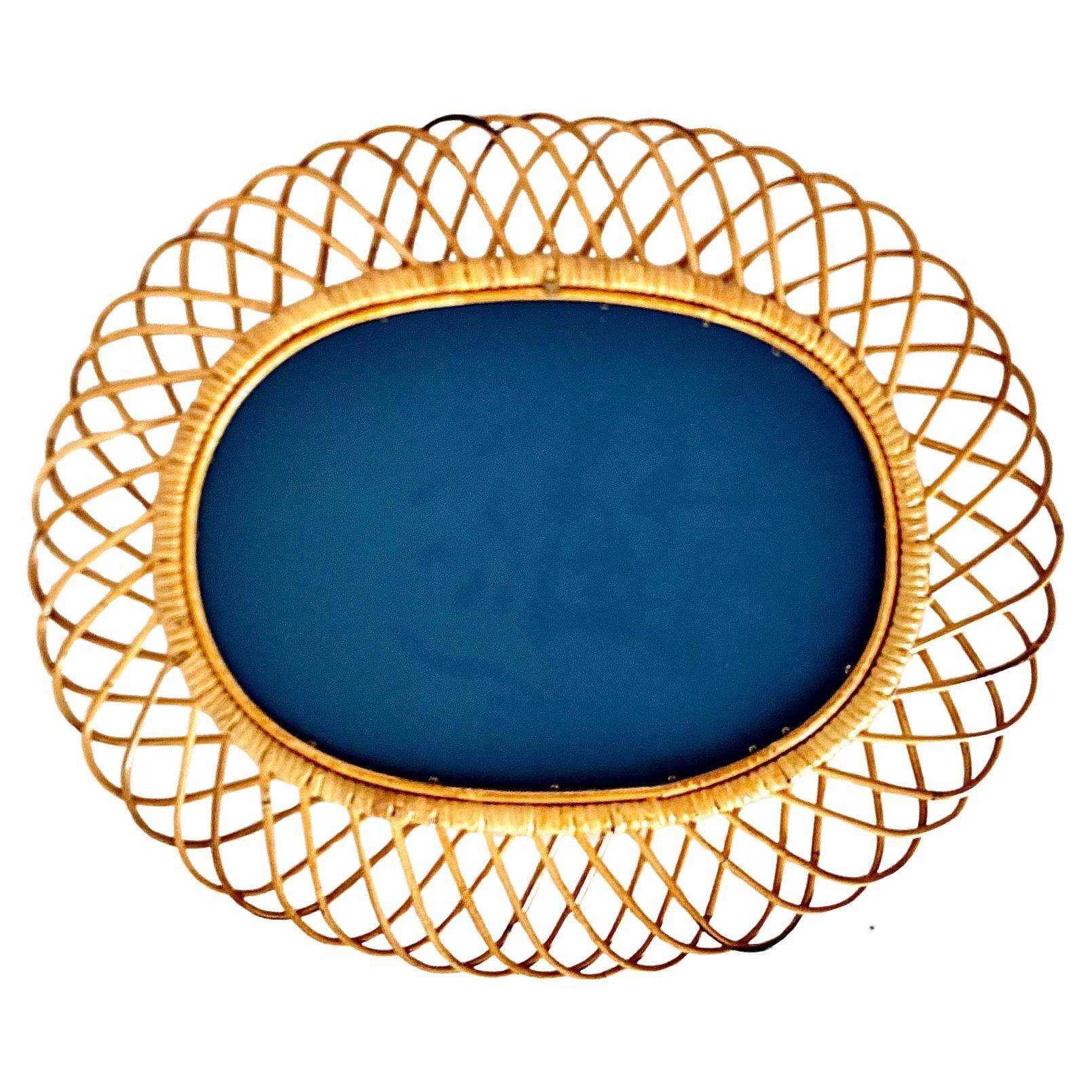 Midcentury Modern Large Sunburst Bamboo and Rattan Mirror, Bonacina, Italy 1960s