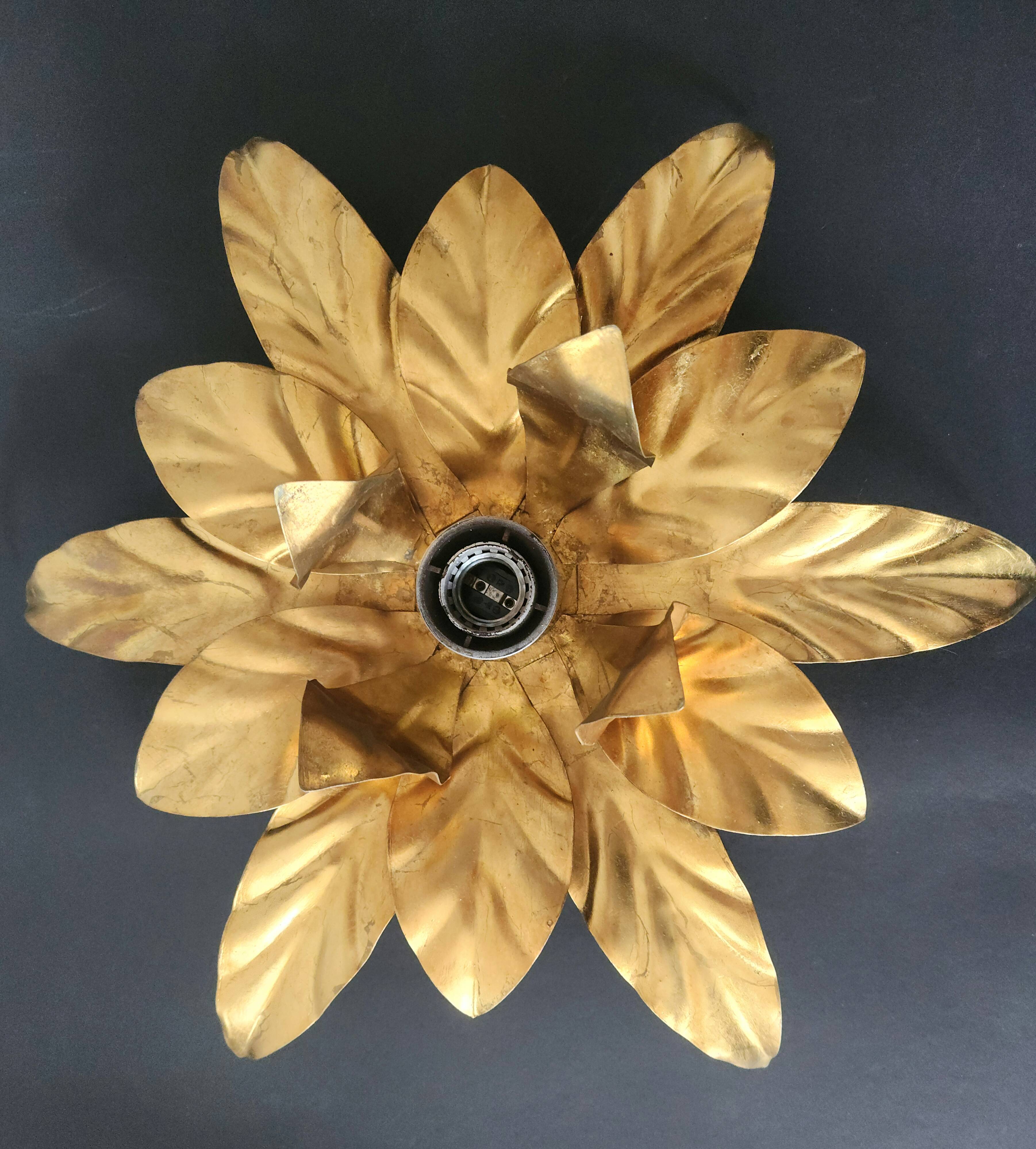 Hollywood Regency Florentine Flower-Shaped Gilt Flush Mount Hans Kögl Italy