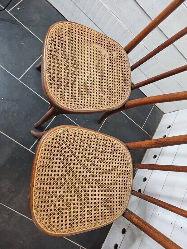 chaises de bistrot cannées en chêne x 2
