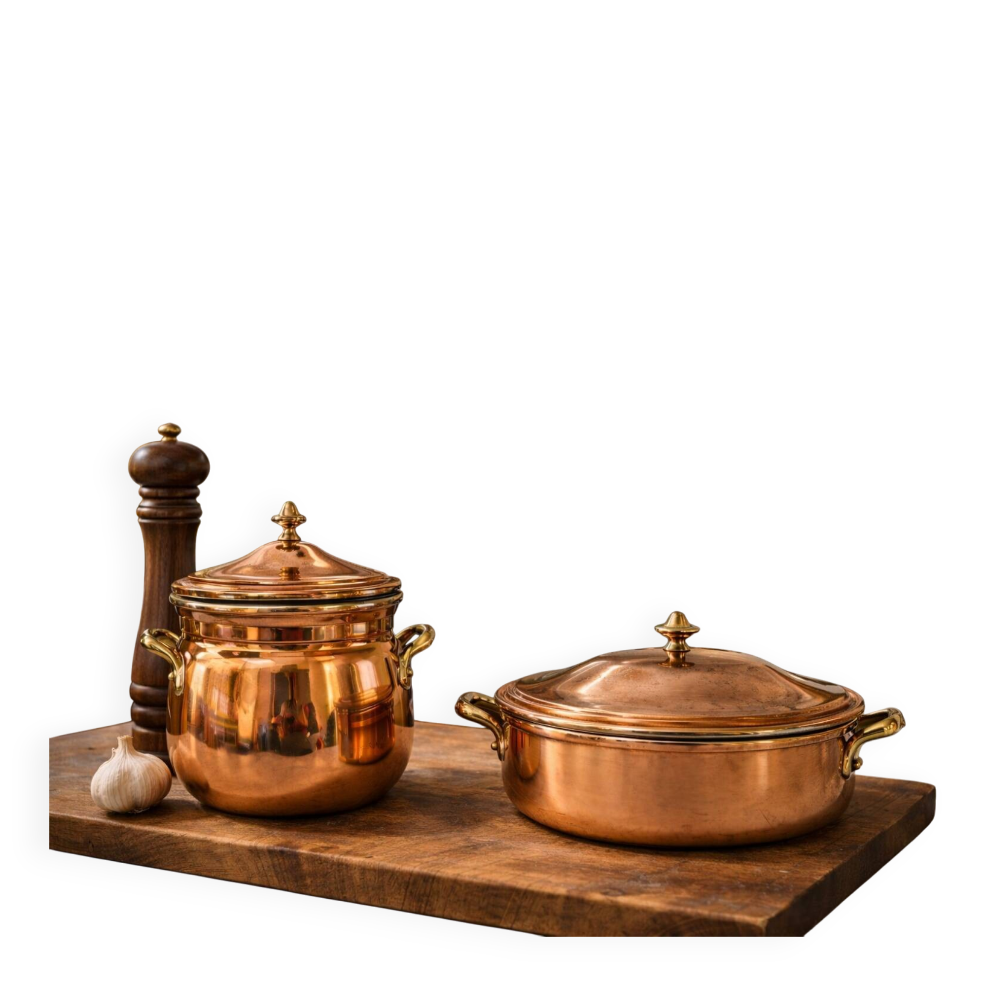 Antique solid tin-plated copper set – French manufacture – Gaillard