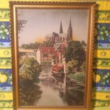 Oil on panel Cathedral landscape framed signed Ch Girardet 38