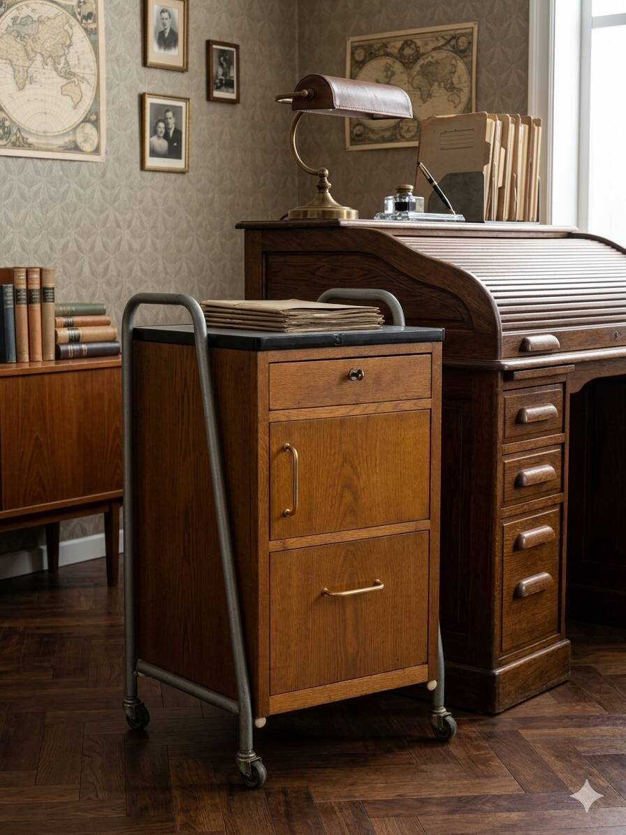 Meuble de bureau médical ETS Hordoir en chêne des années 60