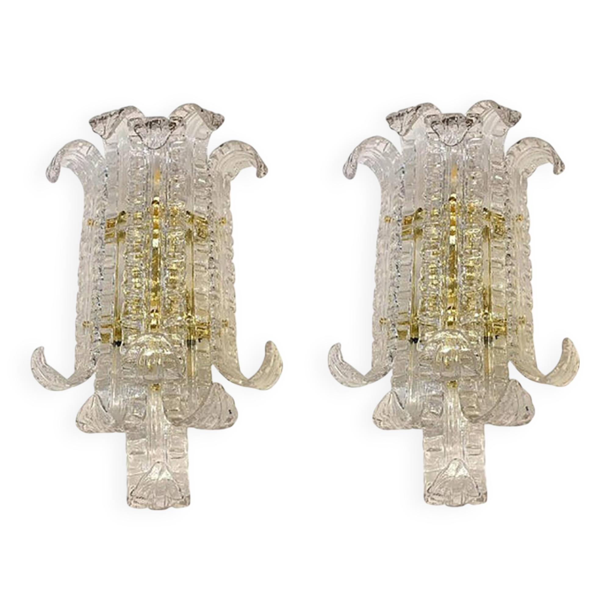 A Pair of Contemporary Transparent "Lingue" Murano Glass Wall Lamp in Barov