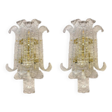 A Pair of Contemporary Transparent "Lingue" Murano Glass Wall Lamp in Barov