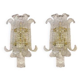 A Pair of Contemporary Transparent "Lingue" Murano Glass Wall Lamp in Barov