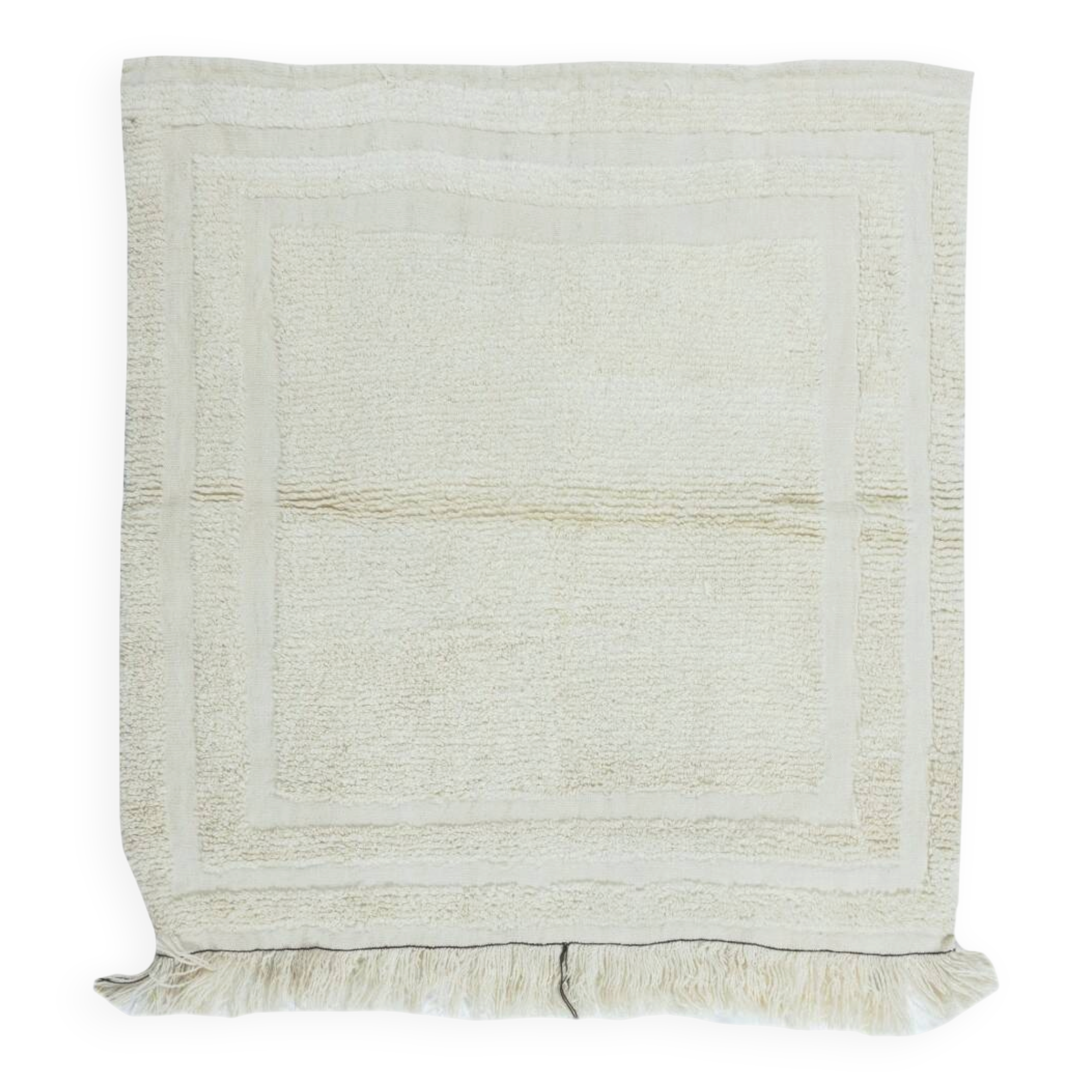 Vintage Minimalist Hand Knotted Turkish Tulu Accent Rug Made of Natural Beige Wool