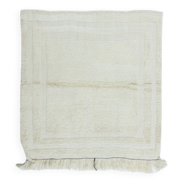 Vintage Minimalist Hand Knotted Turkish Tulu Accent Rug Made of Natural Beige Wool