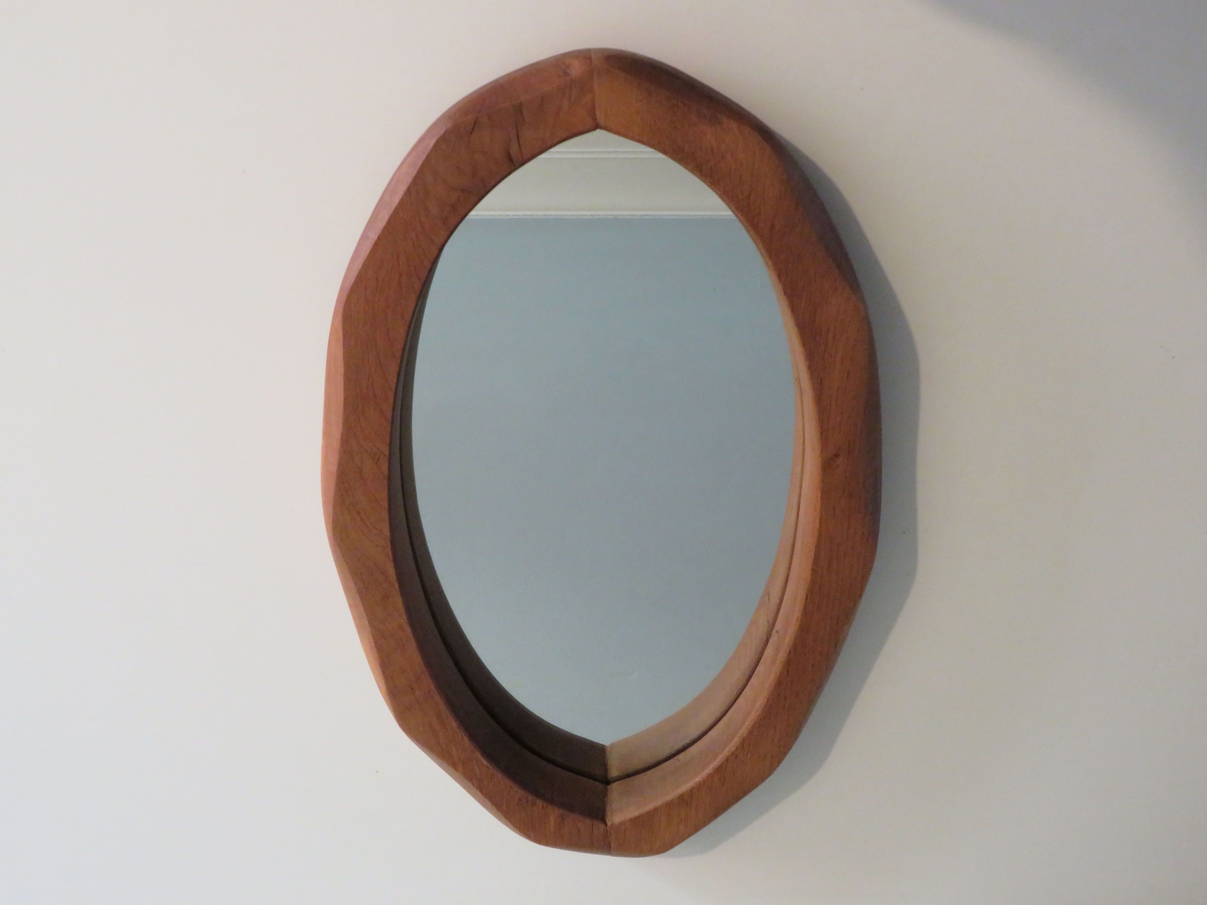 Brutalist mirror in solid oak, hand carved, Belgium 1970
