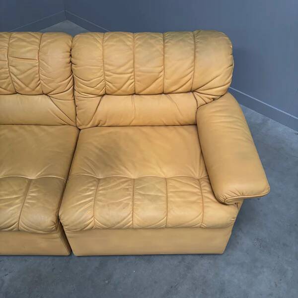 Yellow leather lounge sofa by Laauser, 1970s