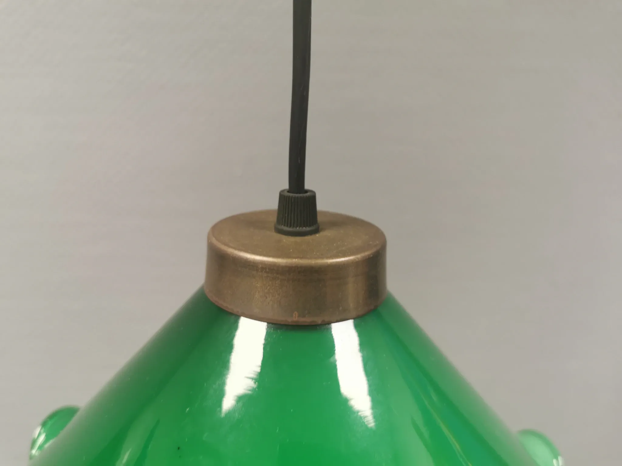 Small hanging lamp with double-layered glass, brass top, 1980s Denmark