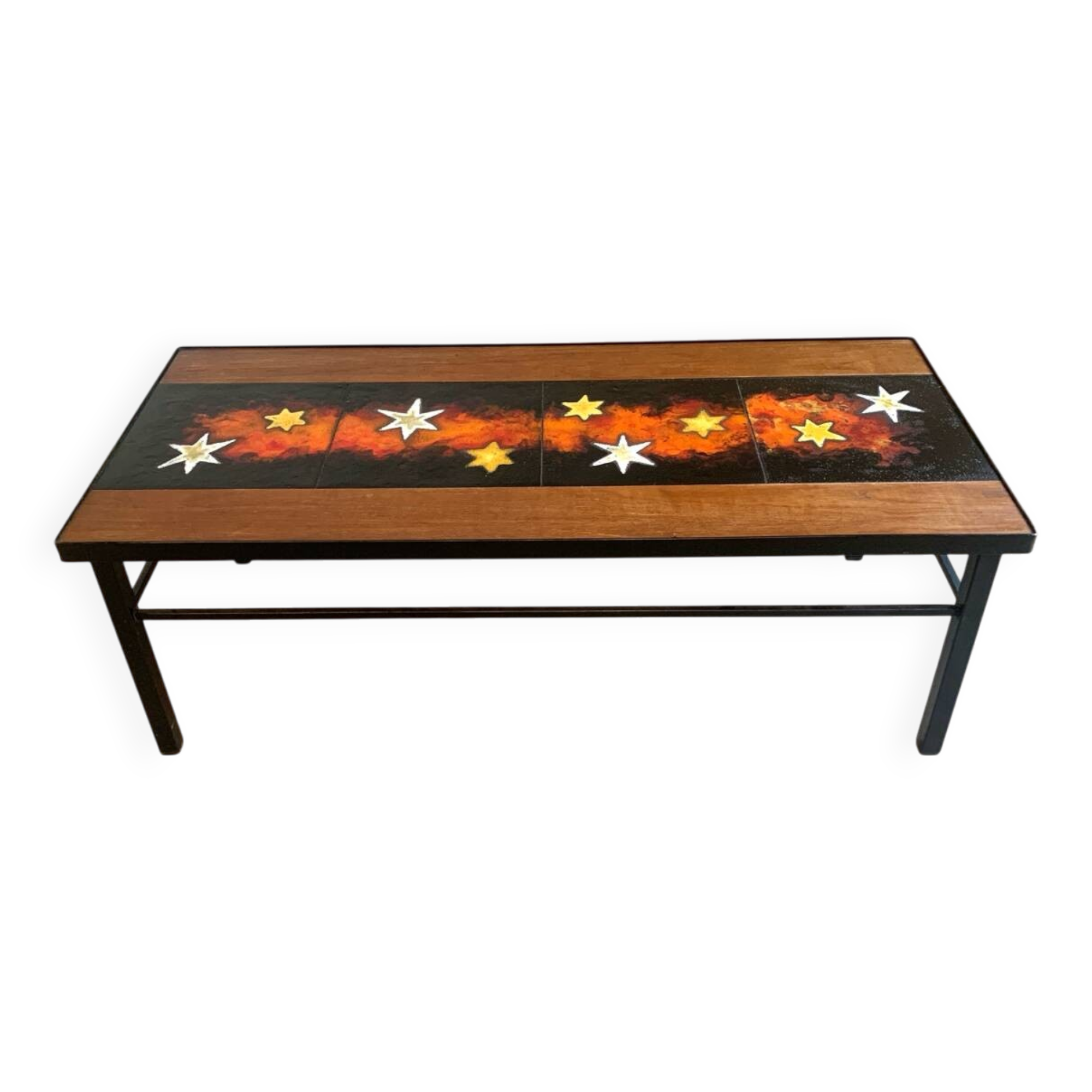 Teak and lava stone coffee table