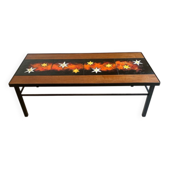 Teak and lava stone coffee table