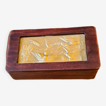 Wooden and brass box Wild duck pattern