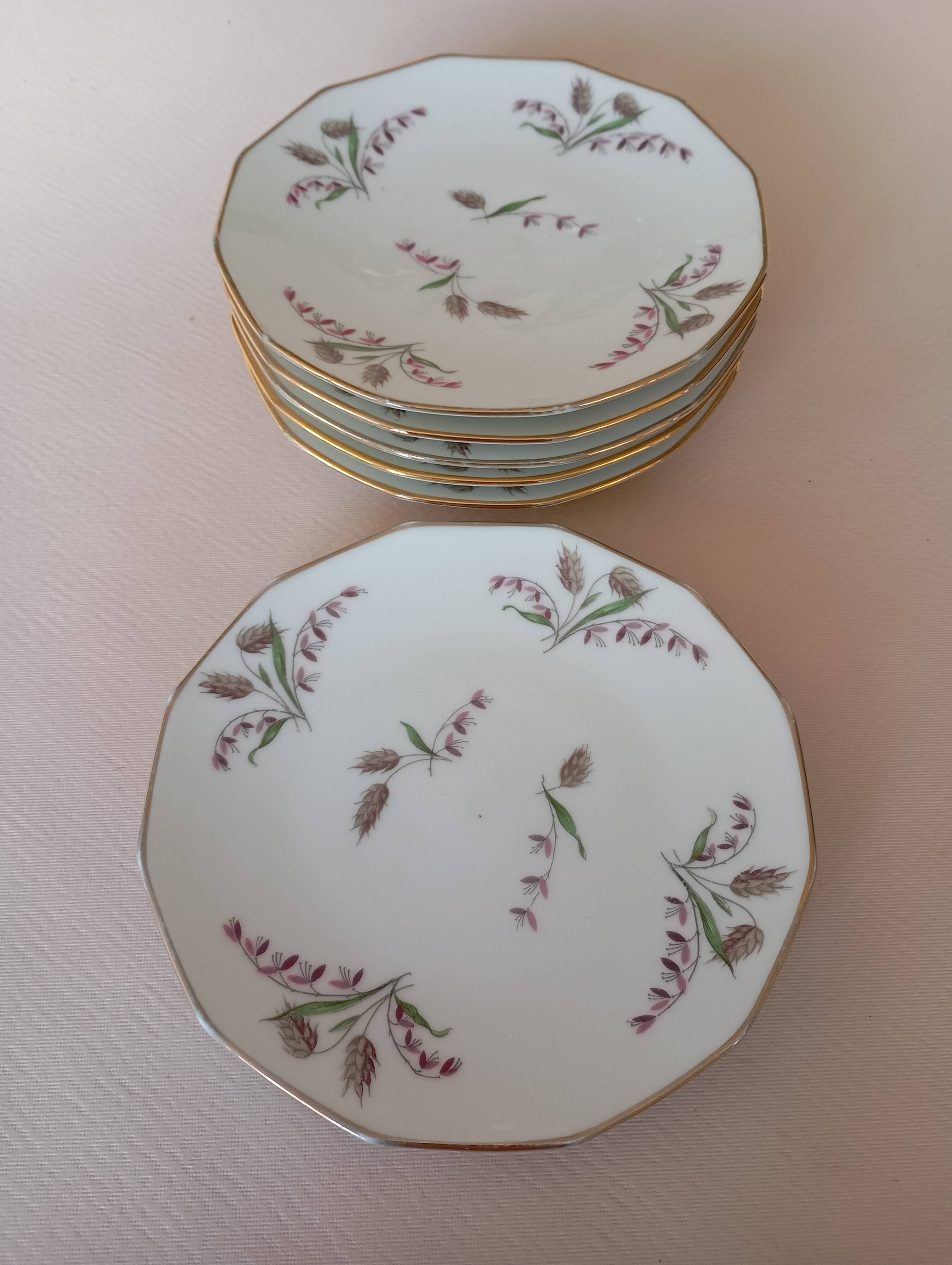 6 Limosa hard porcelain dessert plates (Limoges)