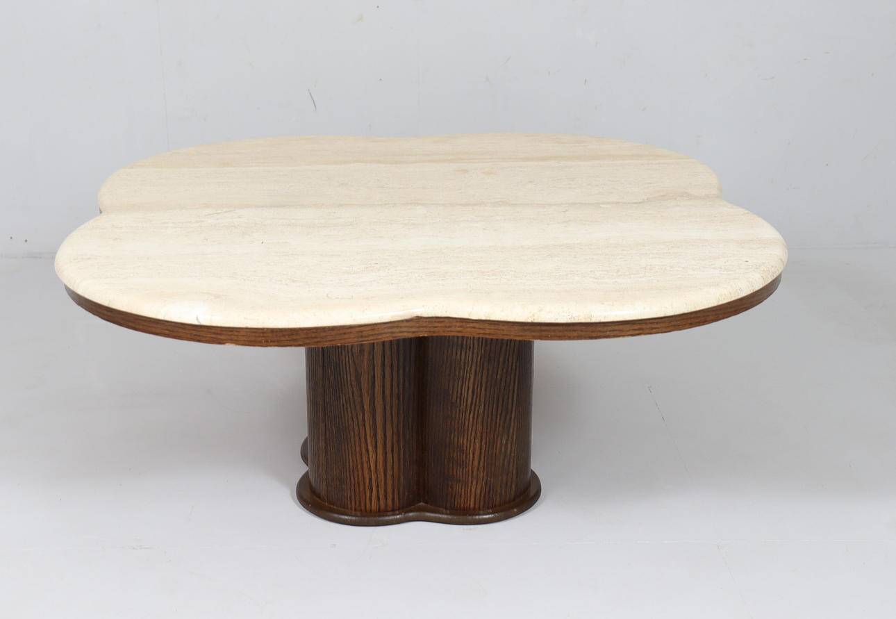Coffee table with travertine top in cloverleaf shape, Italy, 1970s.