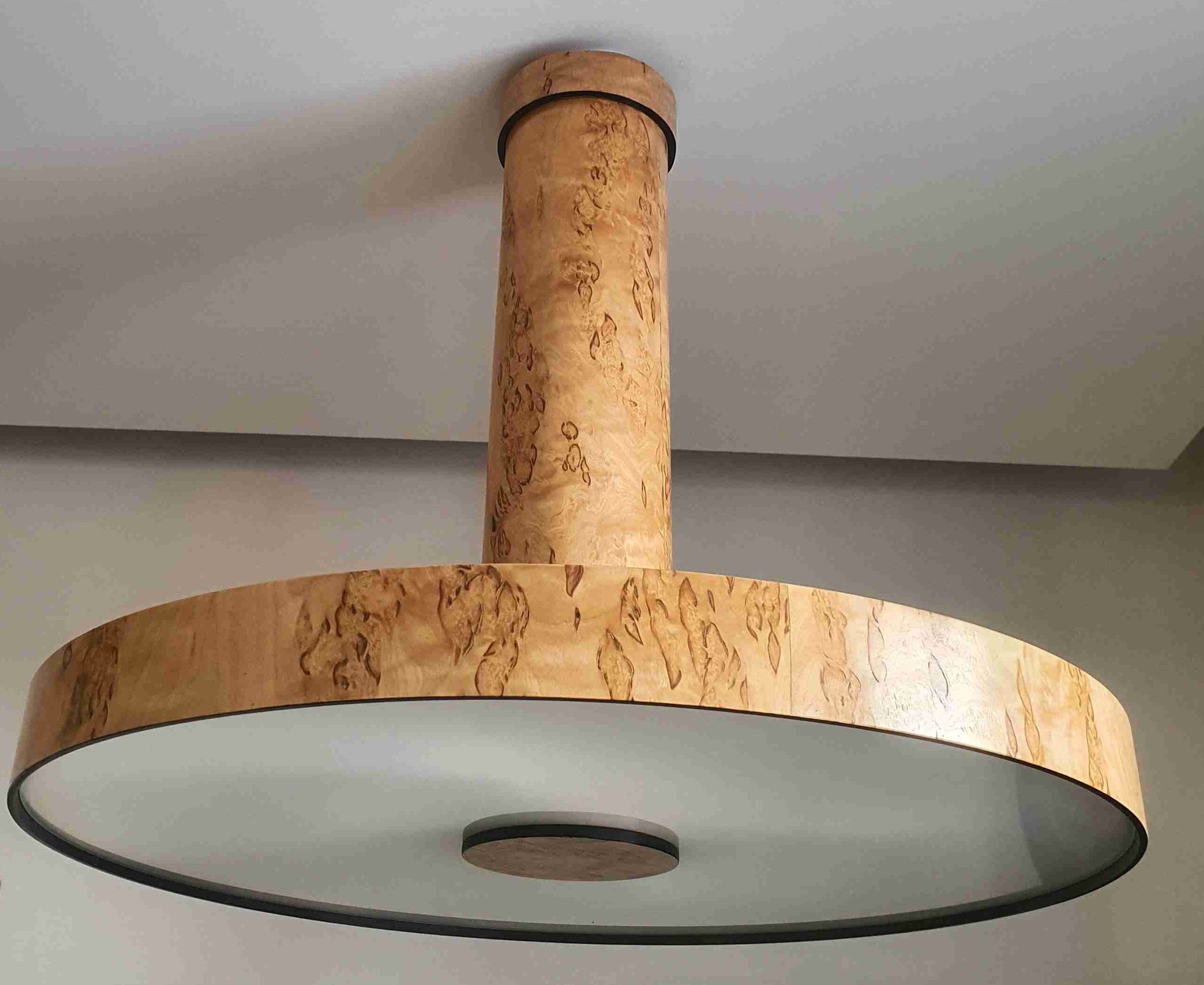 Hanging chandelier, birch root veneer