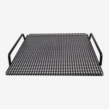 Presentation tray in black lacquered perforated metal, 80s