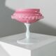 Vintage Empoli Glass Bowl in Pink Opaline with White Pedestal and Bead Trim - Murano-Style Mid-Century Italian Table Centerpiece