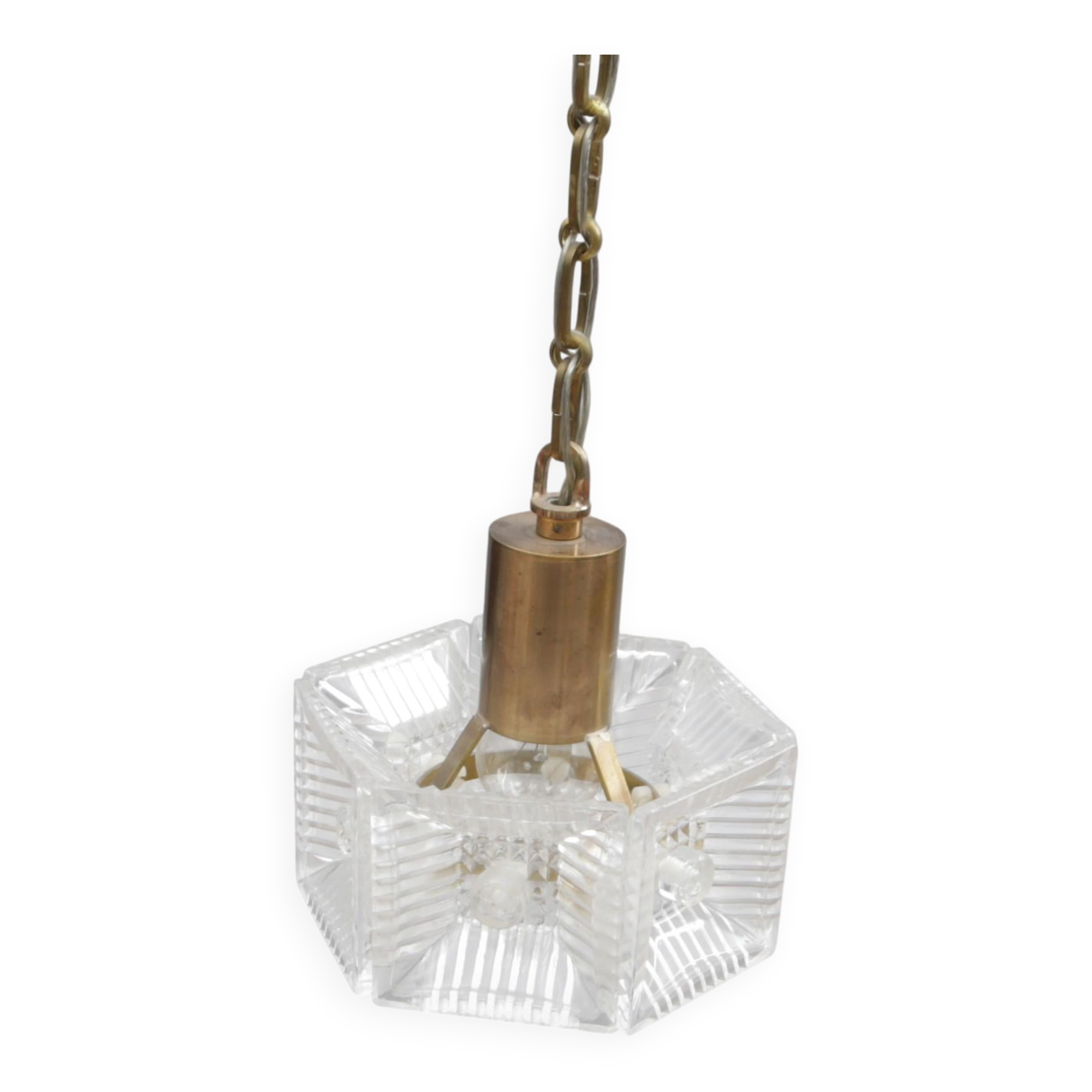 Ceiling light by Carl Fagerlund for Orrefors, brass and moulded glass, Sweden 1960.