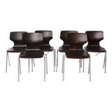6 Flötotto Pagwood Chairs – German Design Classic, 1970s, Chrome & Plywood