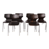 6 Flötotto Pagwood Chairs – German Design Classic, 1970s, Chrome & Plywood