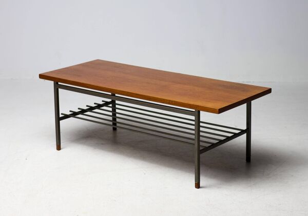 Dutch modernist coffee table with a square base and teak top, 1950s.
