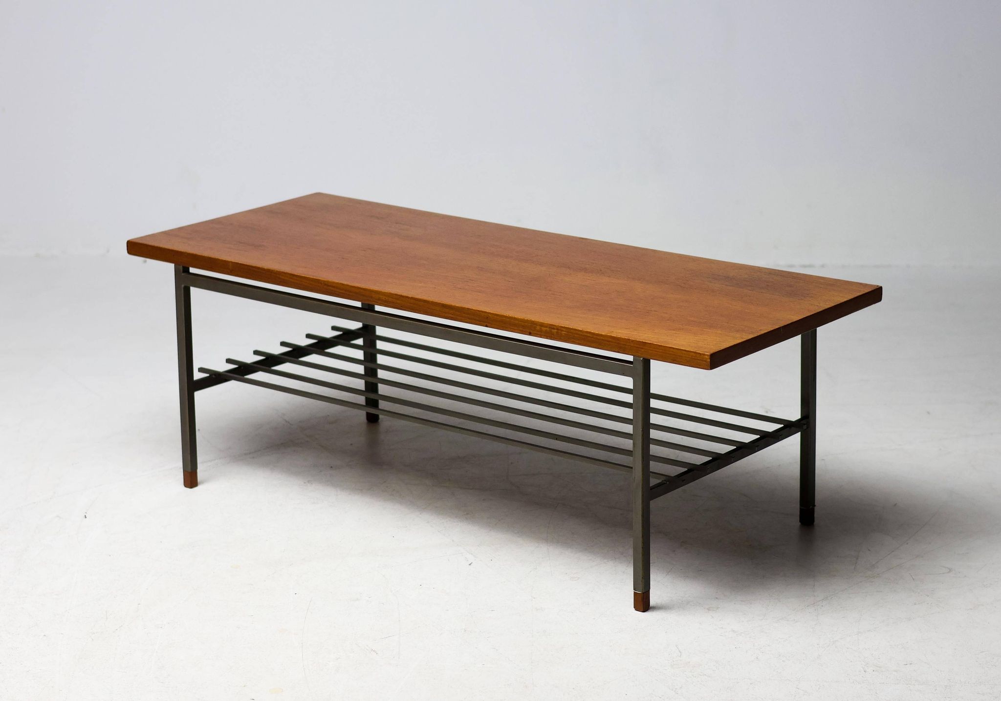 Dutch modernist coffee table with a square base and teak top, 1950s.