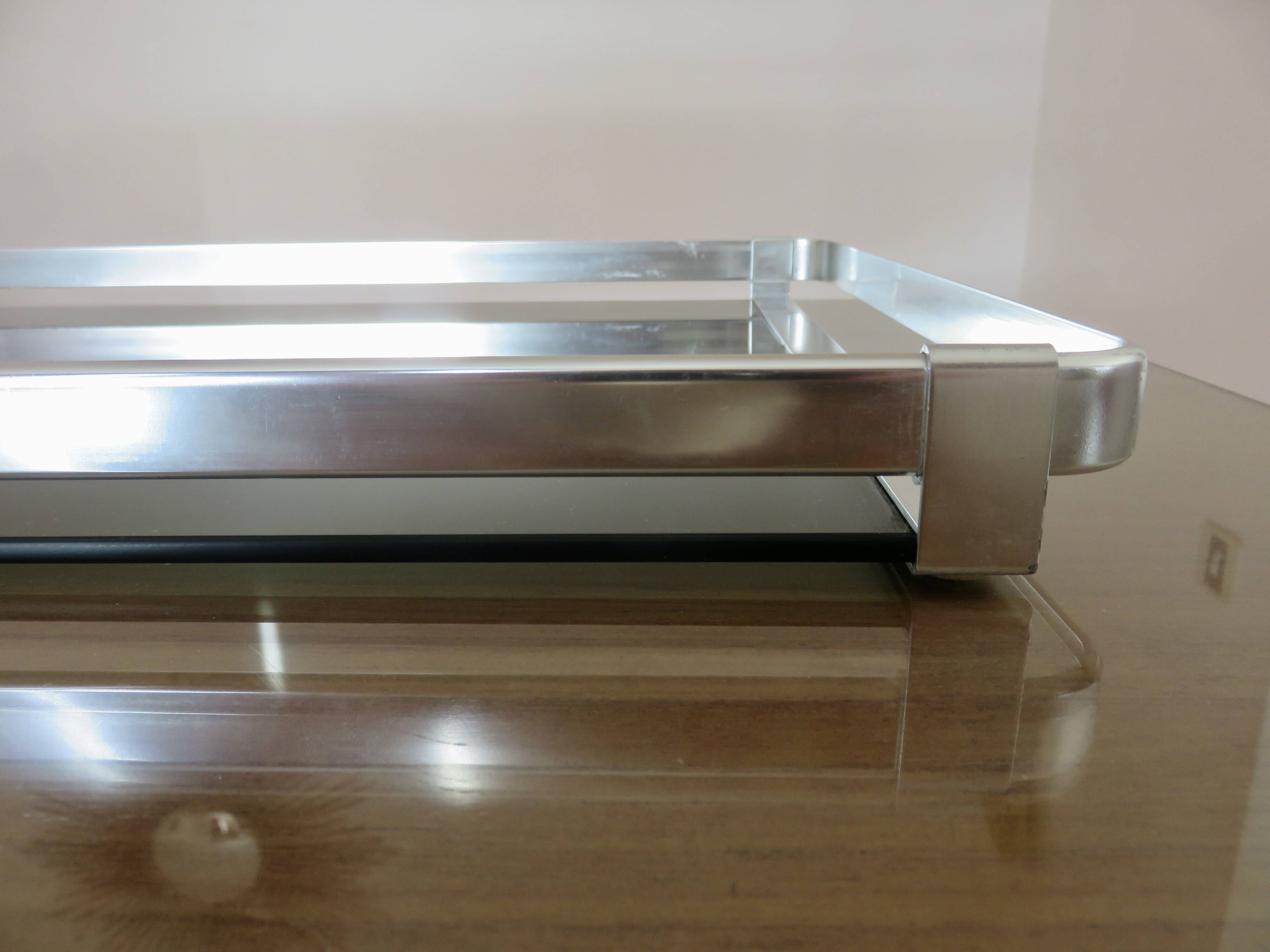 Very large tray, MB Italy for Roche Bobois, aluminum and smoked glass, 70