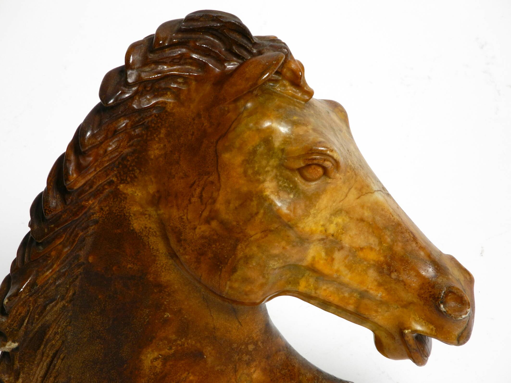 Decorative heavy lifelike 1960's horse head sculpture in brown soapstone