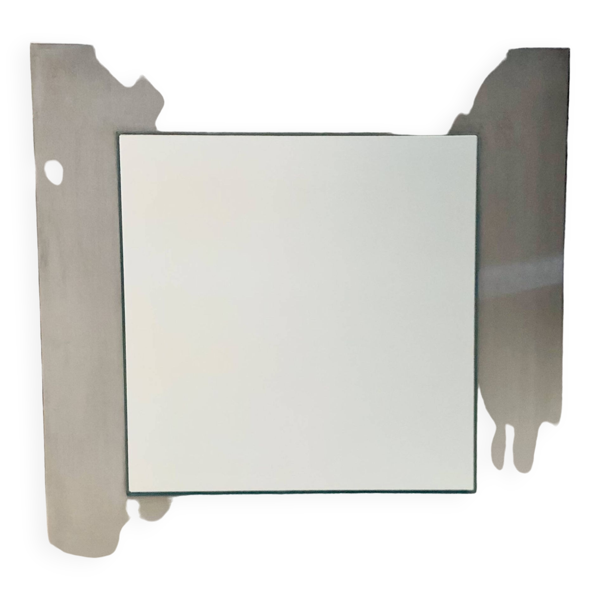 Square mirror on stainless steel base, France 1970s
