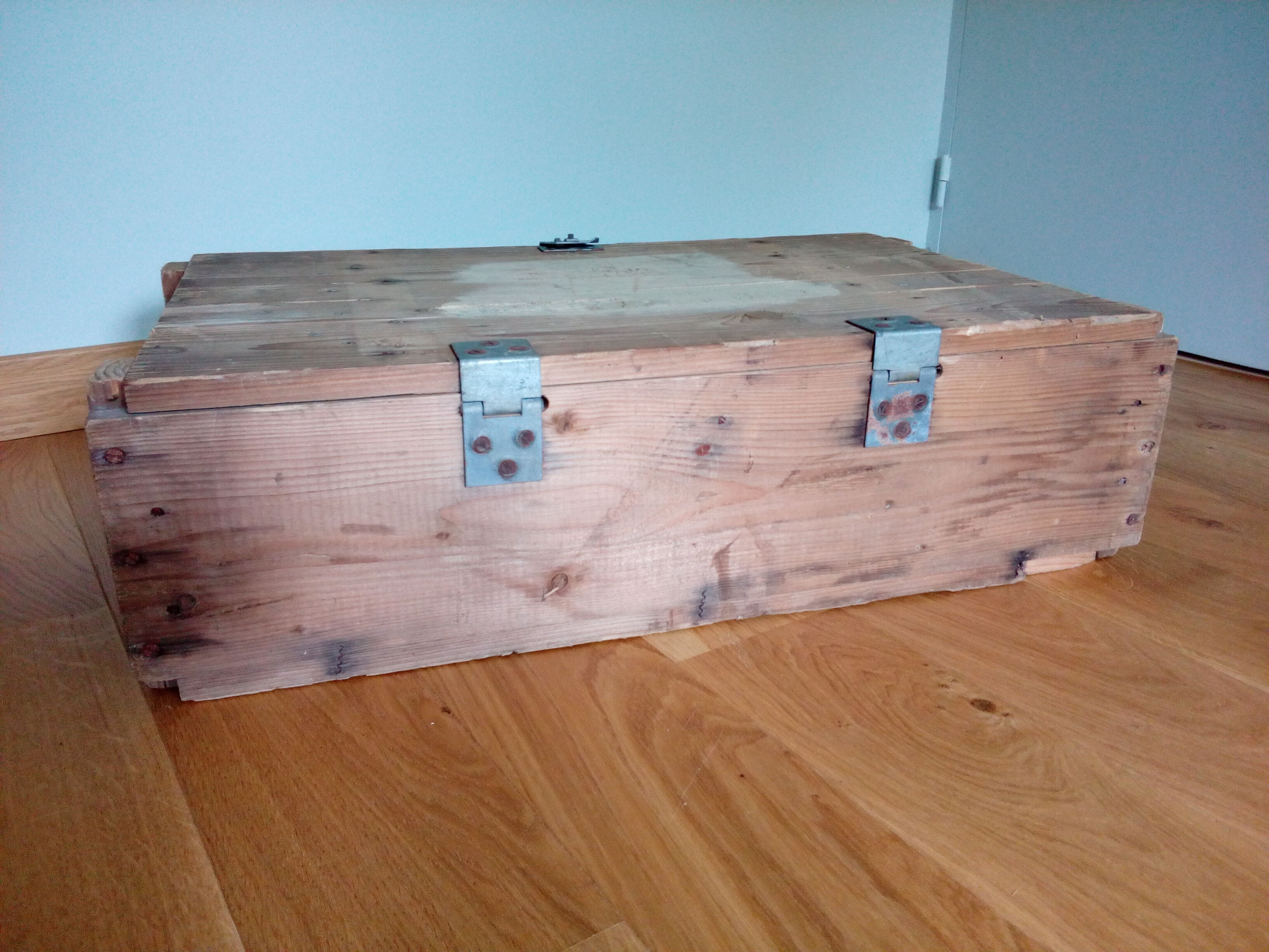 Industrial style wooden transport crate or chest