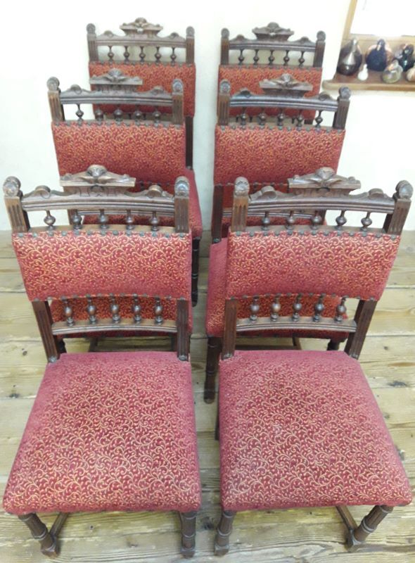 Series of 6 reupholstered Renaissance style chairs
