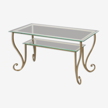 Large wrought iron gold and glass side table