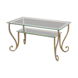 Grande table d’appoint fer forgé or et verre
