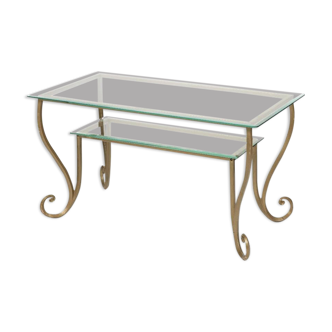 Large wrought iron gold and glass side table